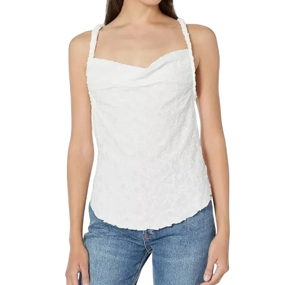 Free People White Textured Braided Halter Cowl Neck Top OB1704292 Womens Small - Picture 1 of 10